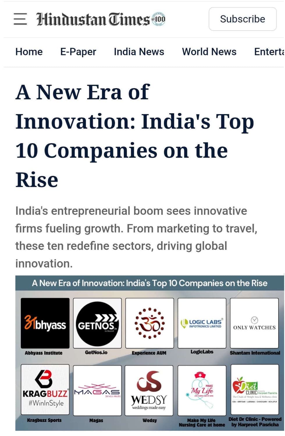 India's Top 10 Companies on the Rise
