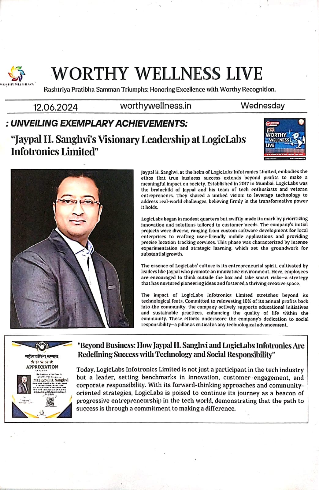 Jaypal H. Sanghvi's visionary leadership at Logic Labs Infotronics Limited